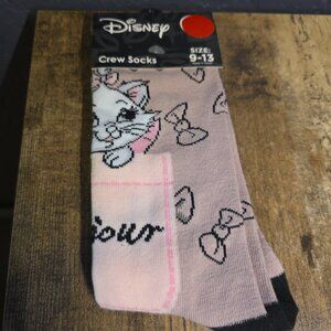 Disney Aristocats Marie "Bonjour" 1 Pair Novelty Crew Socks Adult Size 9-13 NWT
